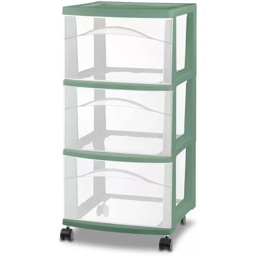 3 Drawer Medium Plastic Storage Cart with Wheels, Green