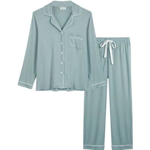Cherrydew Women's Bamboo Viscose Cooling Long Sleeve Button Up Pajama Set
