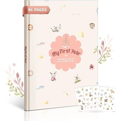 Baby Memory Book for Girls – Boho Design, 84-Page Hardcover Keepsake Journal for First Year, Milestone & Photo Album, Ideal Baby Shower or Newborn Gift, Floral