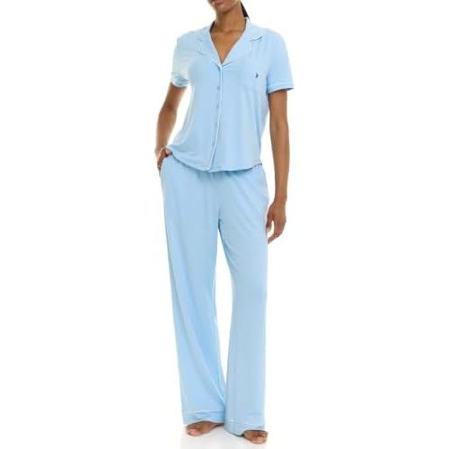 U.S. POLO ASSN. Womens Pajama Sets 2 Piece Button Down Short Sleeve Top & Long Pants with Pockets