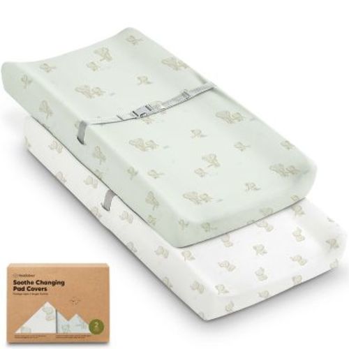 KeaBabies 2pk Soothe Changing Pad Covers for Girl, Boy, Organic Soft Cotton Contoured Diaper Changing Table Pad Covers (Elly)