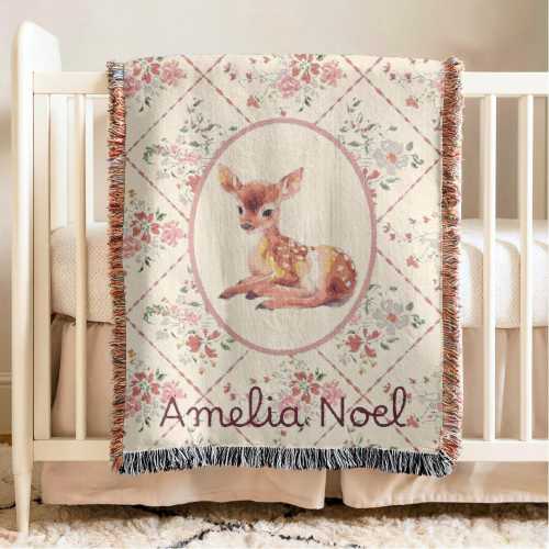 Personalized Baby Blanket Girls Deer Nursery Decorations Fawn Customized Name Blanket Personal Baby Shower Gift Custom Newborn Keepsake Gift