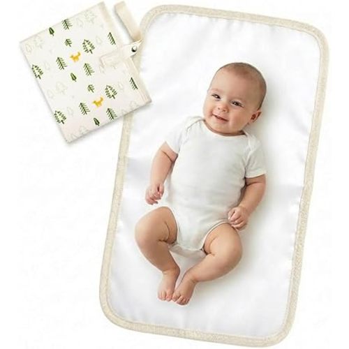 Portable Diaper Changing Pad for Baby - Waterproof Compact Changing Mat with Wrist Strap - Wipeable Travel Changing Pad for Diaper Bag - Gifts for Baby Shower by PHOEBUS BABY(Ivory Fox)