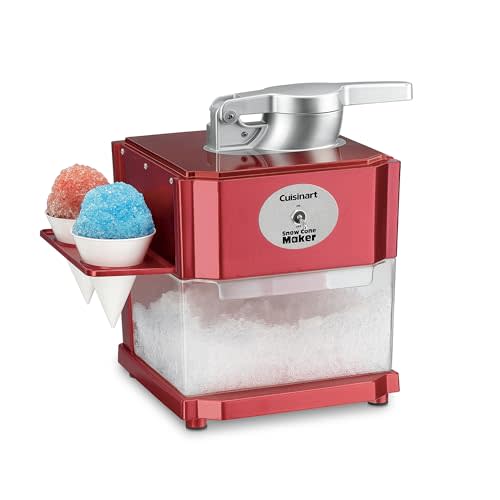 Cuisinart Snow Cone Machine, Home Shaved Ice Maker for Snow Cones, Snow Cone Maker with Reuseable Paper Cups, Makes 5 ICY Cones for Slushies, Frozen Drinks, Red, SCM-10P1