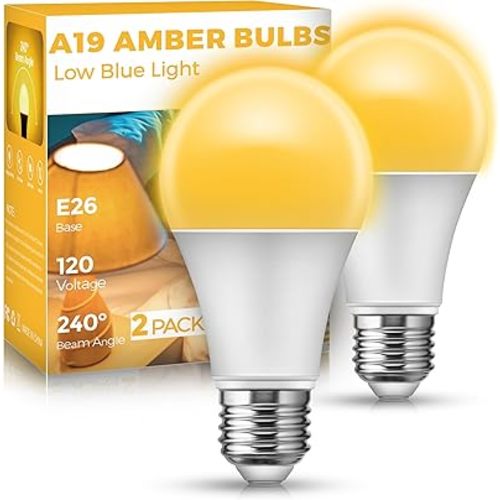 Sleep Light Bulb, Amber Light Bulbs for Sleep Therapy, Blue Light Blocking, 1900K Dim Light Bulbs 60W Equivalent, Mood Soothing Light, E26 A19 Warm Light Bulbs for Bedroom, Nursery, 2 Pack