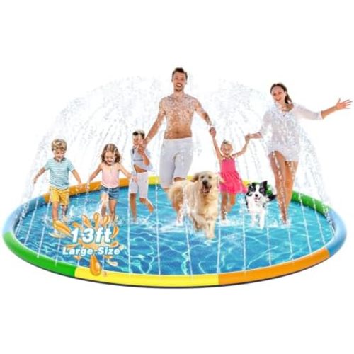 EPN Splash Pad for Kids and Dogs, Thick PVC Outdoor Sprinkler Mat, 13 Ft