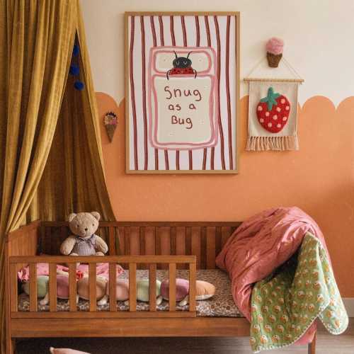 Snug as a bug -  Bright Girls Room - Toddler Poster - Playroom Print - modern toddler decor