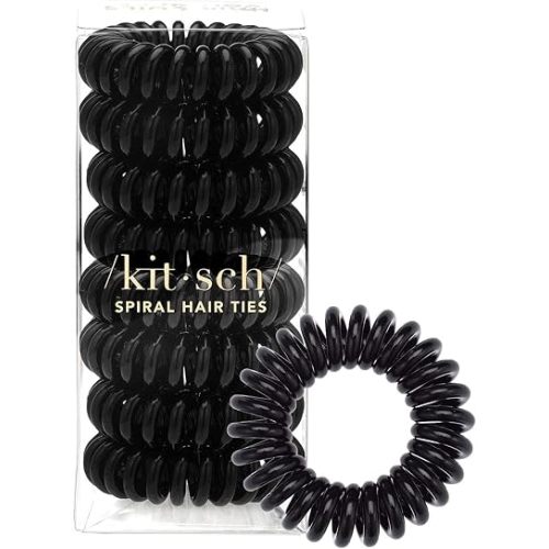 Kitsch Spiral Hair Ties for Women - Durable Hair Accessories - Black, 8 Pcs
