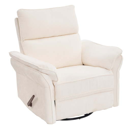 Oversized Recliner Chair, 26" Extra Wide 360° Swivel Rocker Recliner with Adjustable Headrest, Chenille Glider Rocking Nursery Chair with Overstuffed Armrest, Lumbar Support, White