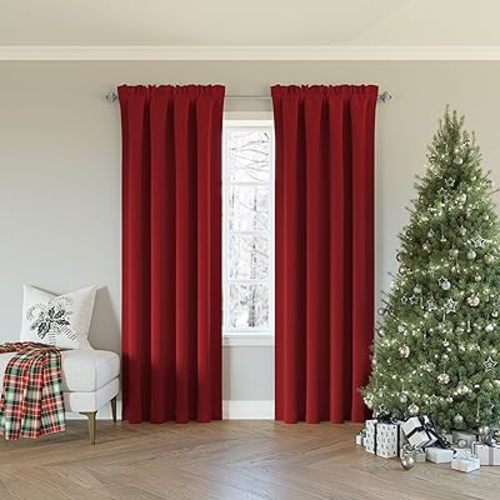 Sun Zero Oslo Theater Grade Extreme 100% Blackout Rod Pocket Curtain Panel, 52" x 84", Holiday Red