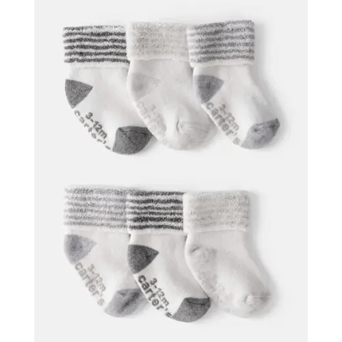 Baby 6-Pack Striped Ankle Socks - White/Grey | Carter's