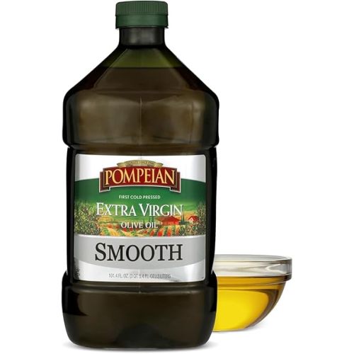 Pompeian Smooth Extra Virgin Olive Oil - 101 Fl Oz - First Cold Pressed Olive Oil for Cooking - Smooth Taste for Sauteing, Stir-Frying, and Baking
