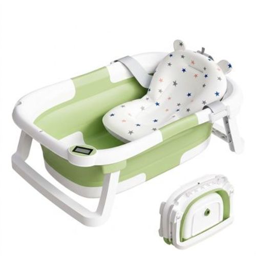 TUMAJUP Collapsible Baby Bathtub for Infants and Toddlers with Bath Net and Thermometer-Green