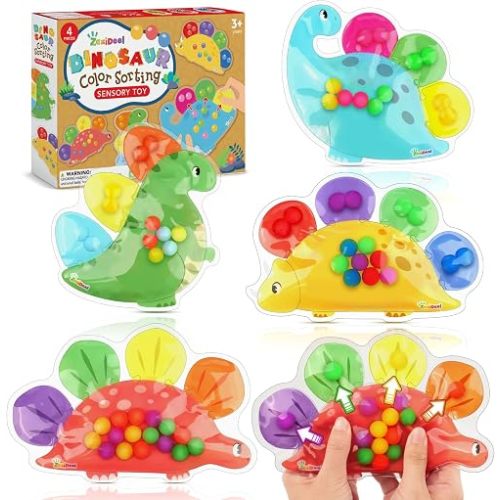 Dinosaur Color Sorting Sensory Toy, 4 Pack Squeeze Toys Fidget Game for Kid