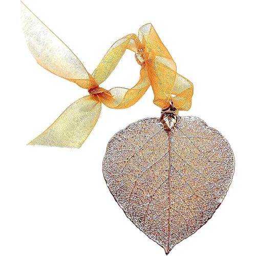 Leaf Ornament, Aspen, 24K Gold Dipped, Real Leaves, 2.5 Inch Length, Assorted Color Adjustable Ribbon Ties