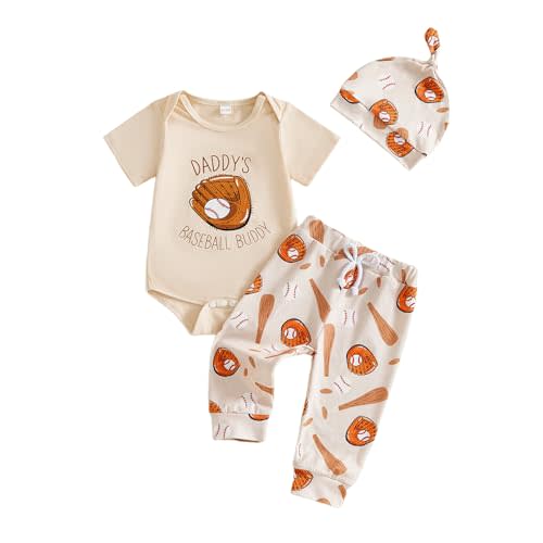 My First Baseball Season Baby Boy Outfit Newborn Letter Print Short Sleeve Romper Baseball Pants Hat 3Pcs Outfits Set