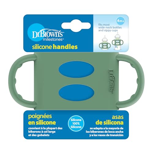 Dr. Brown’s Milestones 100% Silicone Baby Bottle Handles, Wide-Neck, Green, 1-Pack