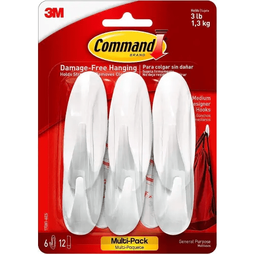 Command Medium Designer Hooks, White, 6-Hooks, Organize & Decorate Damage-Free