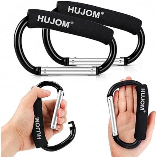 Stroller Hooks 2 Pcs Large Carabiner Clips for Hanging Diaper Bags, Purse Grocery, and Shopping Bags. Heavy Duty Universal Climbing Clips Best Mommy Accessories for Outdoor, Camping and Hiking.