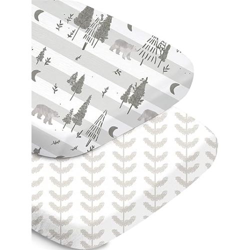 Bassinet Fitted Sheet Set - Beige Trees&Leaf, Universal Fit for Baby Boys and Girls, Soft and Durable, Compatible with Halo, Mika Micky, Baby Delight, and More