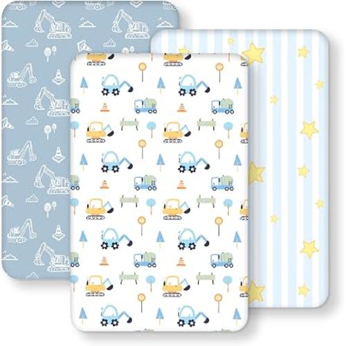 Baby Bedside Bassinet Sheets Fitted, 33”x20” Compatible with Baby Delight Dream On Me & Most Rectangle Bedside Sleeper Bassinet Mattresses, Super Soft Microfiber Blue Truck