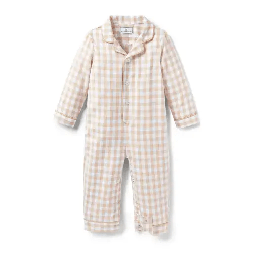 Baby's Twill Classic Romper in Camel Gingham