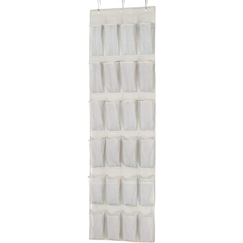 Amazon Basics 24 Medium Mesh Pocket Over-the-Door Hanging Shoe Organizer, Space Saving Shoe Storage, Light Grey | Over-the-Door, 24