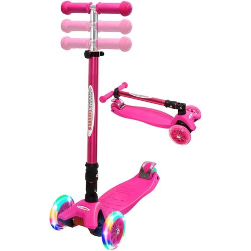 ChromeWheels Foldable Scooters for Kids, Deluxe Kick Scooter 4 Adjustable Height 132lbs Weight Limit 3 Wheel, Lean to Steer LED Light Up Wheels, Best Gifts for Girls