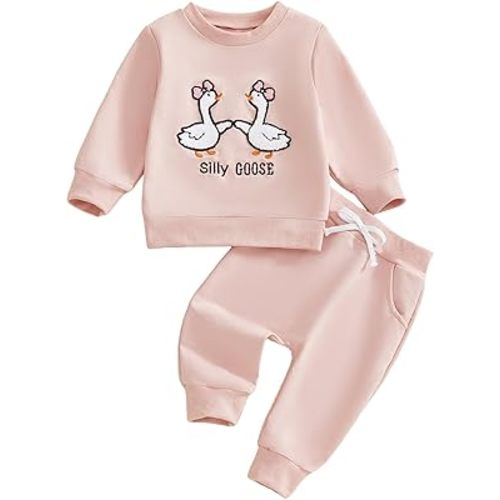 Kupretty Toddler Baby Girl Fall Winter Clothes Embroidered Letter Graphic Crewneck Sweatshirt + Joggers Pants Outfits Set