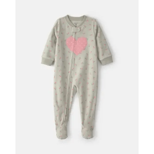 Baby Girl 1-Piece Heart 2-Way Zip Fleece Loose Fit Footed Pajama - Green | Carter's