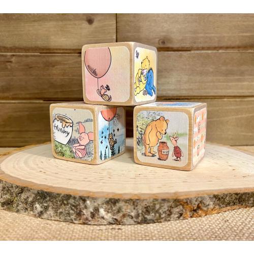 Vintage Winnie The Pooh - Girl Wooden Baby Blocks - Baby Shower Decor - Table Centerpieces - Nursery Room - Pooh Characters - 2 Inch