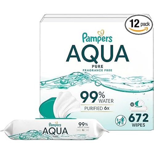 Pampers Baby Wipes Aqua Pure, 99% water-based wipes, Hypoallergenic and Unscented Baby Wipes, 672 Wipes Total (12 Flip-Top Packs)