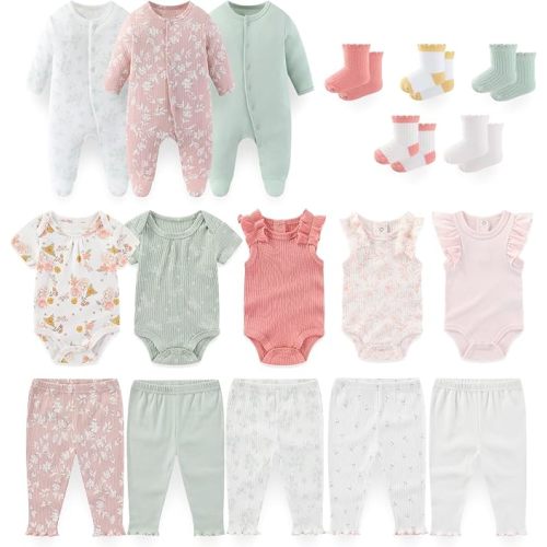 Baby Boy Girl 18 Pack Layette Set Cotton Infant Unisex Clothes and Accessories New born Essentials Clothing Sets