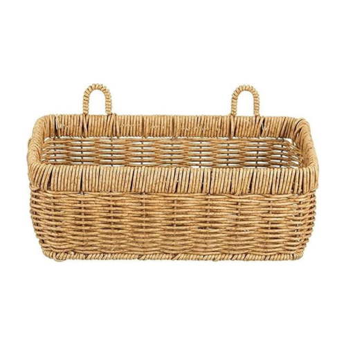 Boho Wall Mounted Wicker Storage Basket – Hanging Woven Organizer for Bedroom, Bathroom, Entryway Decor and Space Saving Wall Storage