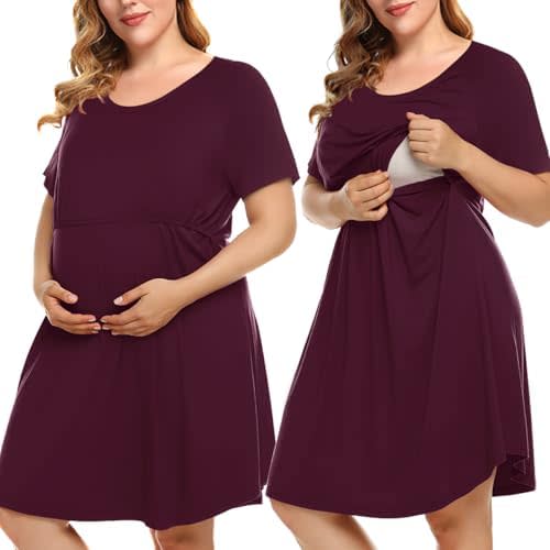 MONNURO Plus Size 3 in 1 Labor/Delivery/Hospital Gown Nursing Maternity Nightgown Dress for Breastfeeding 1-5XL