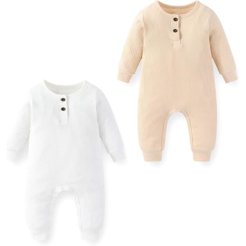 Unisex Baby Long Sleeve Romper 2-Pack Soft Cotton Infant One-Piece Jumpsuits for Boys Girls 0-24 Months