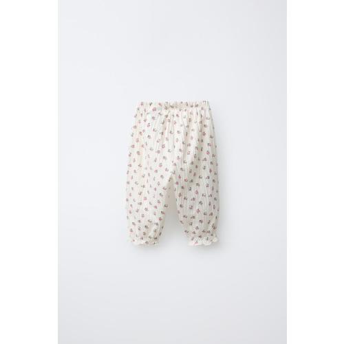 TEXTURED FLORAL PANTS - Ecru | ZARA United States
