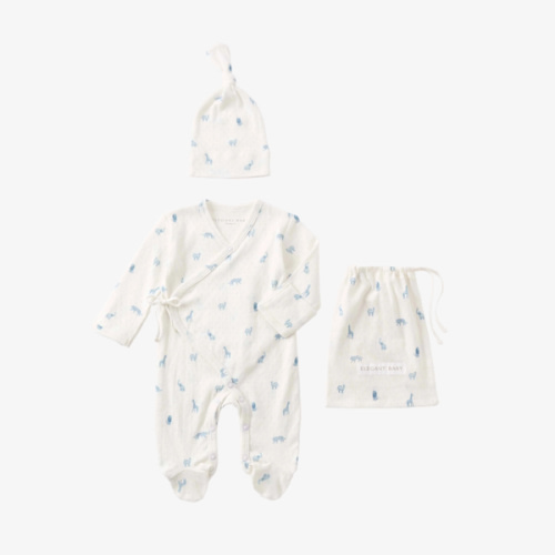 Blue Safari Print Organic Cotton Pointelle Layette 2 Pc Gift Set BLUE / NB