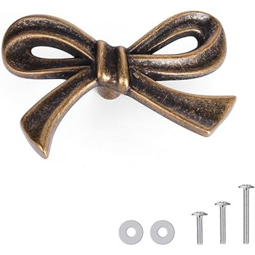 8 Pack Antique Vintage Bow Dresser Knobs, Small Decorative Cabinet Drawer Pull Handles for Girls Bedroom and Nursery Room Decor