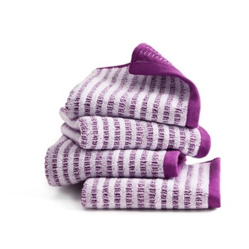 TOWN & COUNTRY PLAY 4-Piece Striped Reversible Terry Brights Washcloth Set, 13x13-Inch, 100% BCI Cotton, Plush & Absorbent 550GSM, Grape Purple