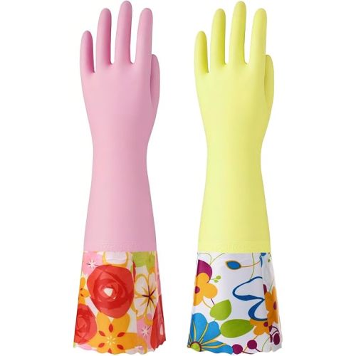 16-Inch Latex-Free Cleaning Gloves, Cotton Flocked Liner, Small