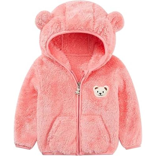 Baby Boys Girls Fleece Jackets Zip Up Hoodies Cute Bear Coats Fall Winter Fuzzy Jacket Newborn Boys Girls Outwear