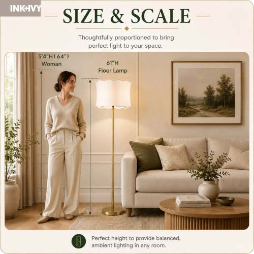 INK IVY Vesta Dimmable Floor Lamp with Fabric Scalloped Shade