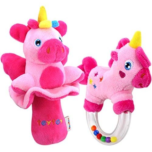 teytoy 2pcs Soft Baby Rattles, Pink Horse & Angel Pig Baby Girl Toy 3 6 9 12 Month Baby Shower
