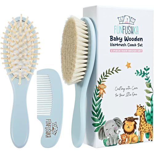 Baby Hair Brush Set for Newborns - Baby Brush and Comb Set - Ultra Soft Goat Hair Bristles, Perfect for Cradle Cap, Newborn Showers & Registries Gift, Comb Brush for Girls & Boys (Sky)
