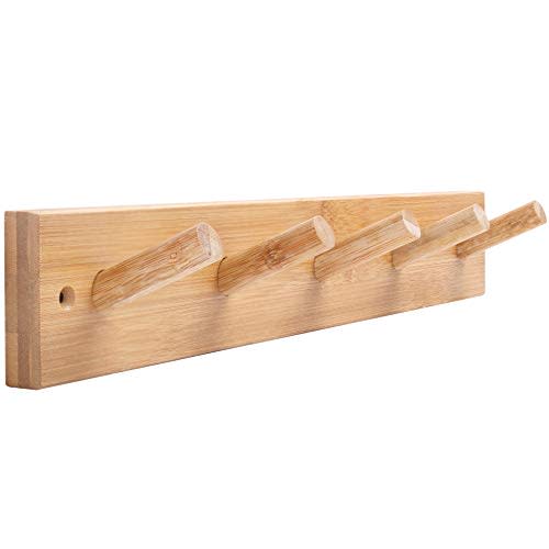 WEBI Coat Rack Wall Mounted,16" Hole to Hole,Coat Hanger Wall Mount with 5 Hooks for Hanging Coats,Hook Rack Peg Rail for Hats,Jacket,Clothes,Towels,Natural