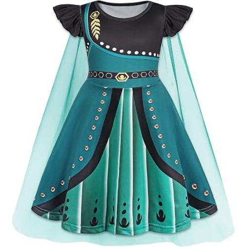 WonderBabe Princess Dress With Cape Girls Christmas Birthday Party Cosplay Costume Toddler Ruffle Sleeve Fancy Outfit Gift
