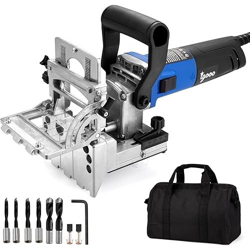 Dual-Spindle Doweling Jointer DJ710, 710W 120V 60Hz, Wood Plate Dowel Joiner, 2X10mm, 2X8mm and 2X6mm Drilling Bits, 90 Dowels