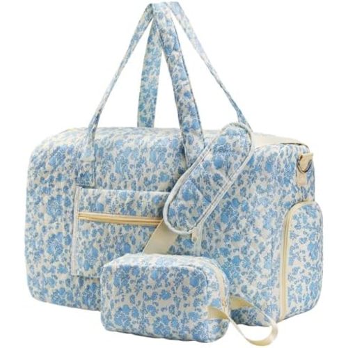 Quilted Floral Duffel Bag 2 Pack Weekender with Shoe Compartment
