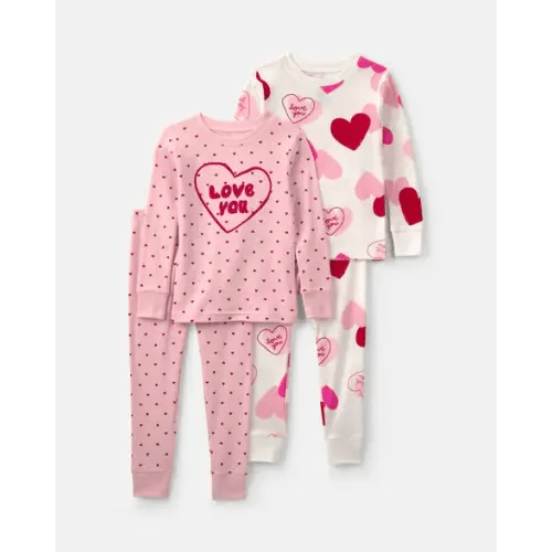 Baby Girl 'Love You' Valentine's Day Cotton Snug Fit 4-Piece Pajama Set - Pink | Carter's